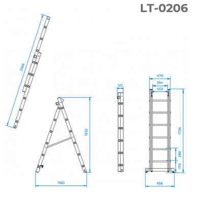 Лестница алюминиевая 2-х секционная универсальная раскладная 2x6 ступ. 2,57 м INTERTOOL LT-0206 (LT-0206) фото
