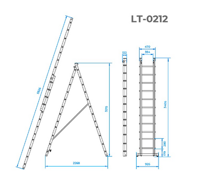 Лестница алюминиевая 2-х секционная универсальная раскладная 2x12 ступ. 5,93 м INTERTOOL LT-0212 (LT-0212) фото