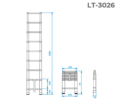 Лестница алюминиевая телескопическая 8 ступ. 2,50 м INTERTOOL LT-3026 (LT-3026) фото