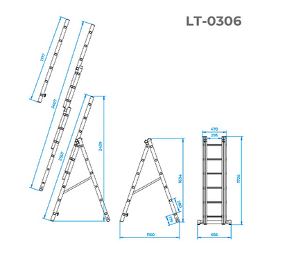 Лестница алюминиевая 3-х секционная универсальная раскладная 3x6 ступ. 3,41 м INTERTOOL LT-0306 (LT-0306) фото