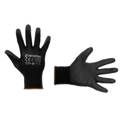 Перчатка трикотажная,синтетическая,черного цвета, с полиуретановым покрытием,9" INTERTOOL SP-0168 (SP-0168) фото