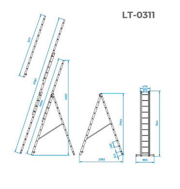 Драбина алюмінієва 3-х секційна універсальна розкладна 3x11 ступ. 7,33 м INTERTOOL LT-0311 (LT-0311) фото