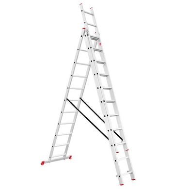 Лестница алюминиевая 3-х секционная универсальная раскладная 3x11 ступ. 7,33 м INTERTOOL LT-0311 (LT-0311) фото