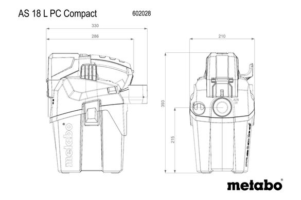 Акумуляторний будівельний пилосос Metabo AS 18 L PC Compact каркас (602028850) фото