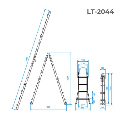 Лестница алюминиевая универсальная раскладная телескопическая 4*4 ступ INTERTOOL LT-2044 (LT-2044) фото