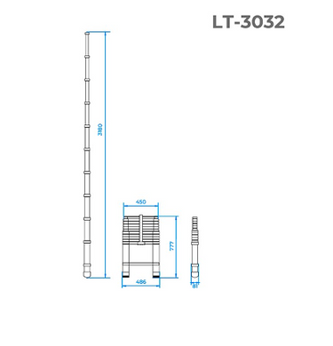 Драбина алюмінієва телескопічна 10 ступ. 3,18м INTERTOOL LT -3032 (LT-3032) фото