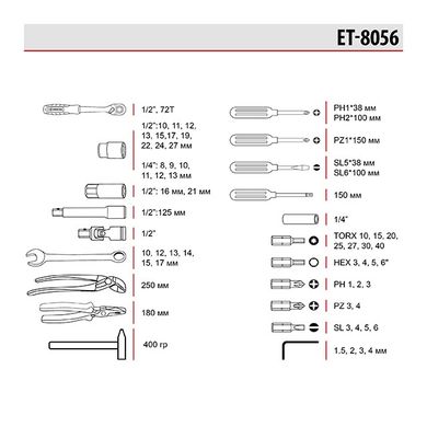 Набор инструментов 1/2" & 1/4", 56 ед., Cr-V STORM INTERTOOL ET-8056 (ET-8056) фото