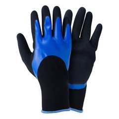 Перчатки трикотажные с двойным нитриловым покрытием р9 (сине-черные манжет) (9443671) фото