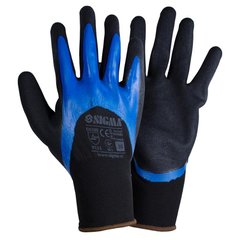 Перчатки трикотажные с двойным нитриловым покрытием р10 (сине-черные манжет) (9443681) фото