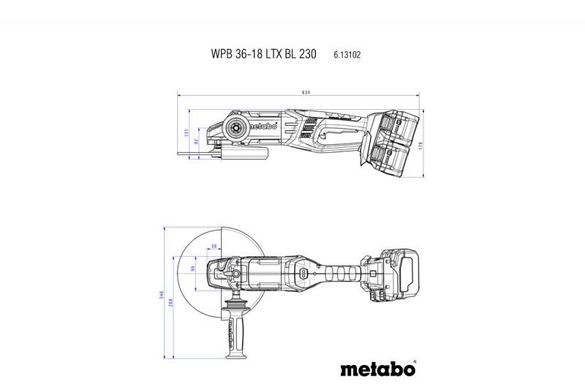 Акумуляторна кутова шліфувальна машина Metabo WPB 36-18 LTX BL 230 (без АКБ та ЗП) (613102840) фото