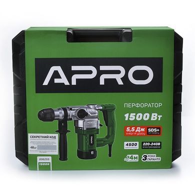 Перфоратор бочковий APRO 1500H (1500 Вт, 5,5 Дж, SDS-Plus, кейс) (apr896255) фото