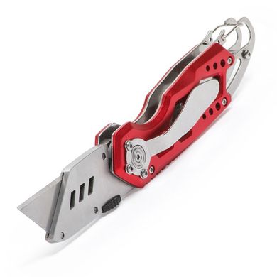 Нож строительный складной с трапециевидным лезвием, SK5, алюминиевая рукоятка, карабин INTERTOOL HT-0531 (HT-0531) фото