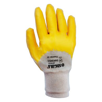 Перчатки трикотажные с нитриловым покрытием (желтые) 120 пар Sigma (9443451) (9443451) фото