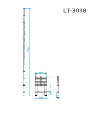 Драбина алюмінієва телескопічна 12 ступ. 3,80 м INTERTOOL LT-3038 (LT-3038) фото