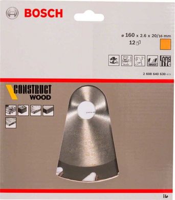 Пильный диск Bosch Construct Wood 160*20/16*2,6 мм (2608640630) фото