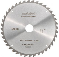 Пильный диск Metabo Precision cut Classic HW/CT 216х2.4/1.8x30, Z40 WZ 5° отр. (628060000) фото