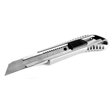 Нож с отломным лезвием 18 мм, с металлической направляющей, противоскользящий корпус INTERTOOL HT-0504 (HT-0504) фото