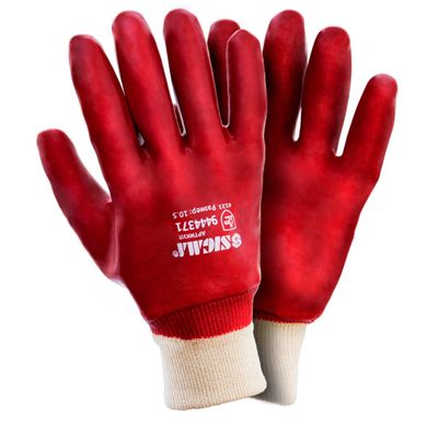 Перчатки трикотажные с ПВХ покрытием (красные манжет) 120 пар Sigma (9444371) (9444371) фото