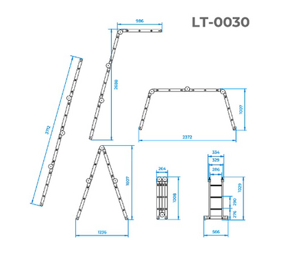 Лестница алюминиевая мультифункциональная трансформер 4x3 ступ., 3,50 м INTERTOOL LT-0030 (LT-0030) фото
