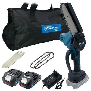Аккумуляторная мини пила PROFI-TEC BCS250 (2акум.20В 2Ач/зарядный/сумка/200мм/2 цепи) (pt5714) фото