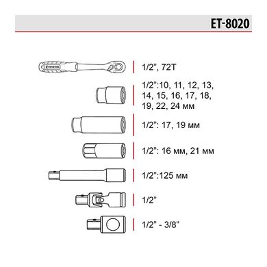 Набор инструментов 20 ед. STORM, 1/2", Сr-V INTERTOOL ET-8020 (ET-8020) фото