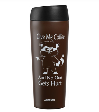 Термочашка Ardesto Coffee time Raccoon 450 мл Коричнева (AR2645DML) (AR2645DML) фото